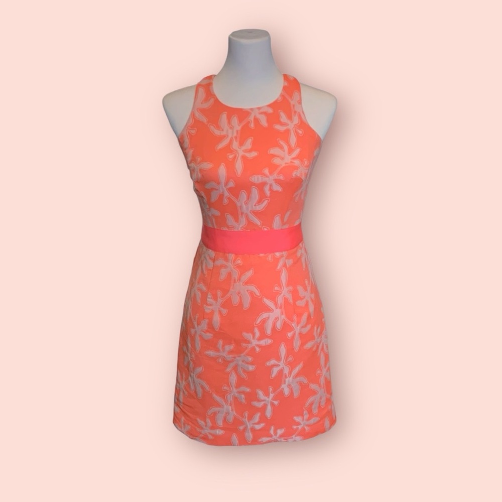 MILLY Neon Jacquard Sonya Sheath Dress Fluo Melon Orange Mini Sleeveless Size 0